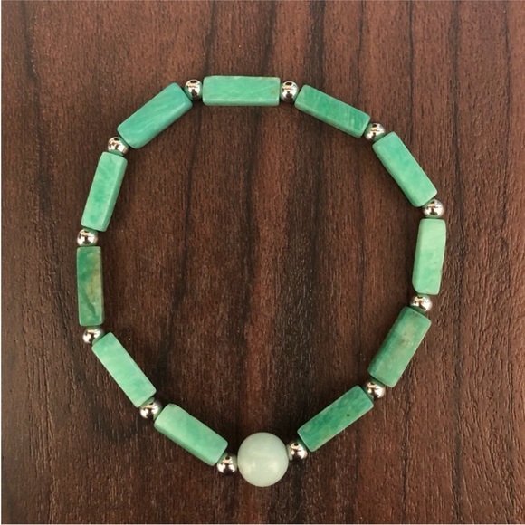 Amazonite stone Bracelet w Sterling silver beads one size Stretchable Bracelet - Picture 4 of 6